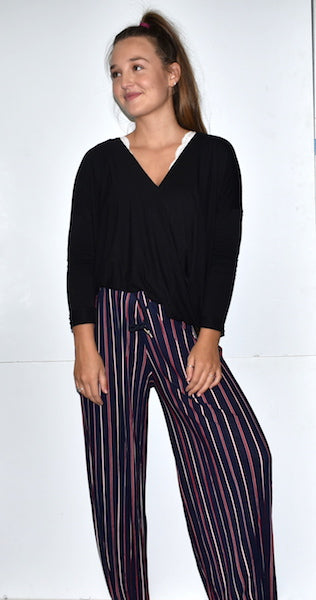 902 Navy/Red Pleated Striped Pants