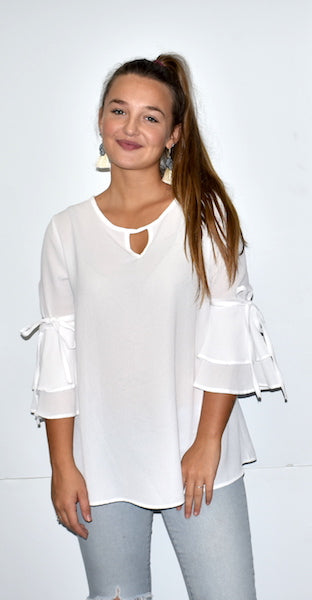 2287 Off White Ruffled Tie Sleeve Top