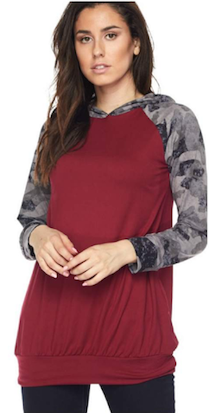 83805 Burgundy Camouflage Sleeved Hoodie