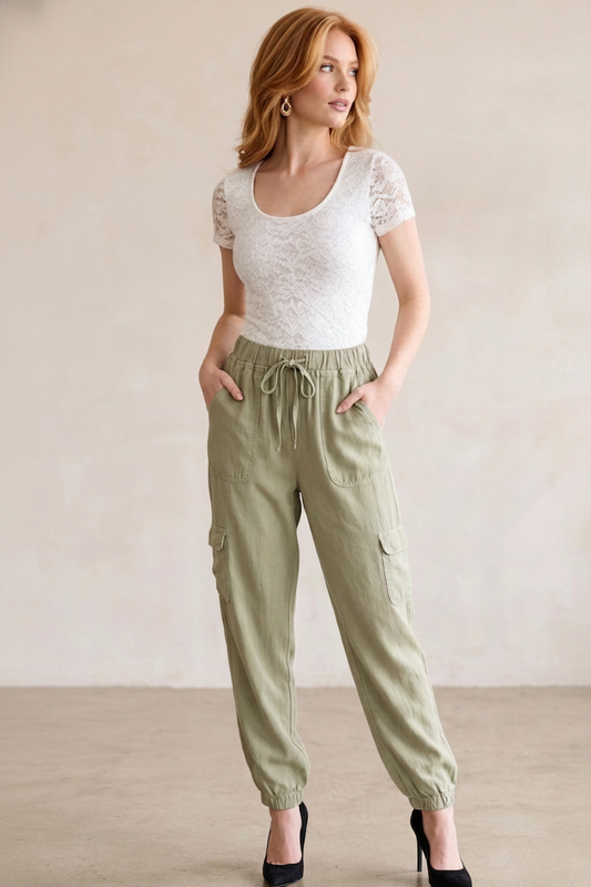 6810-6 Olive Tencel Cargo Pants