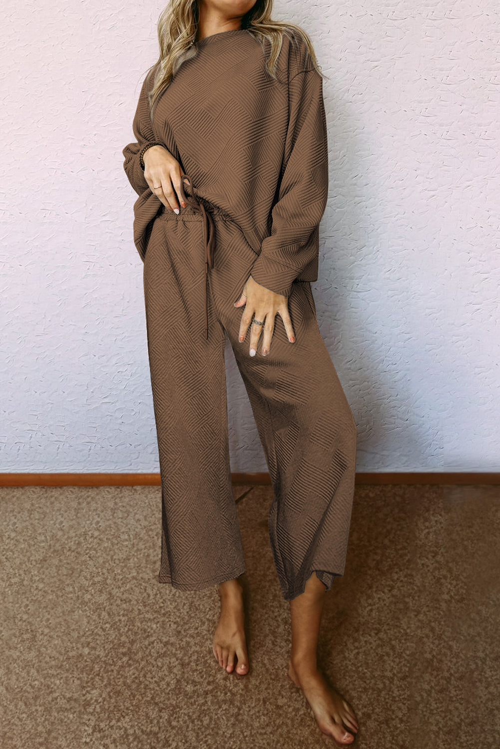 Style 5266  Dark Brown Ultra Loose Textured 2pcs Slouchy Outfit