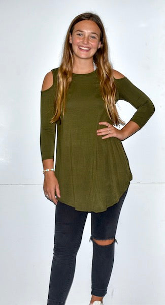 1639 Olive Cold Shoulder Top