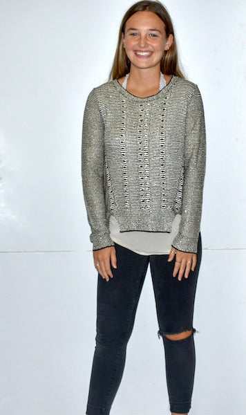 Black/Silver Sparkle Sweater Top w/ Buttoned Back