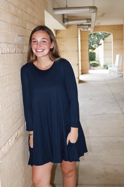 4032 Navy Three Quarter Length Sleeve Dress