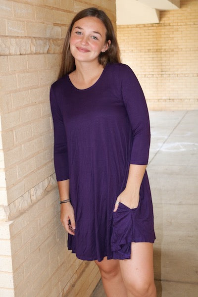 4032 Purple Three Quarter Length Sleeve Dress