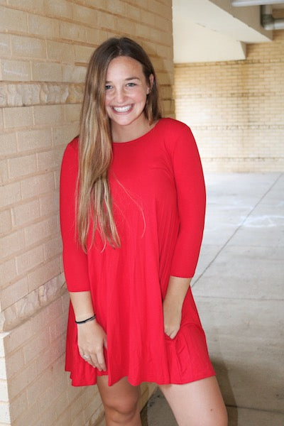 4032 Fuchsia Three Quarter Length Sleeve Dress