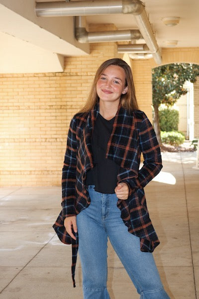 10416 Navy Plaid Wrap Jacket