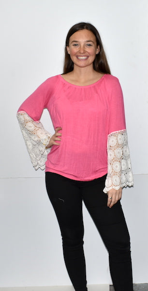 2194 Pink Bubble Gum Lace Trimmed Top