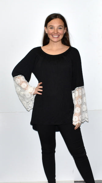 2194 Black Bubble Gum Lace Trimmed Top