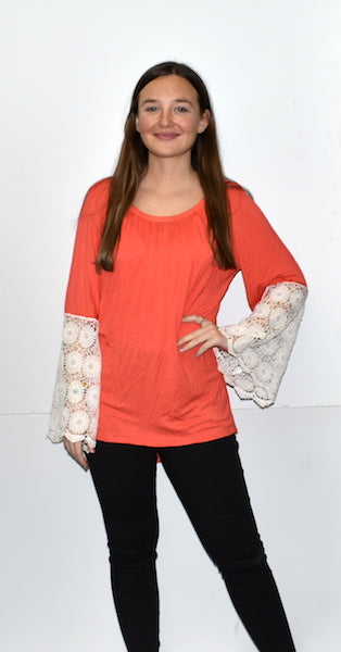 2194 Orange Bubble Gum Lace Trimmed Top