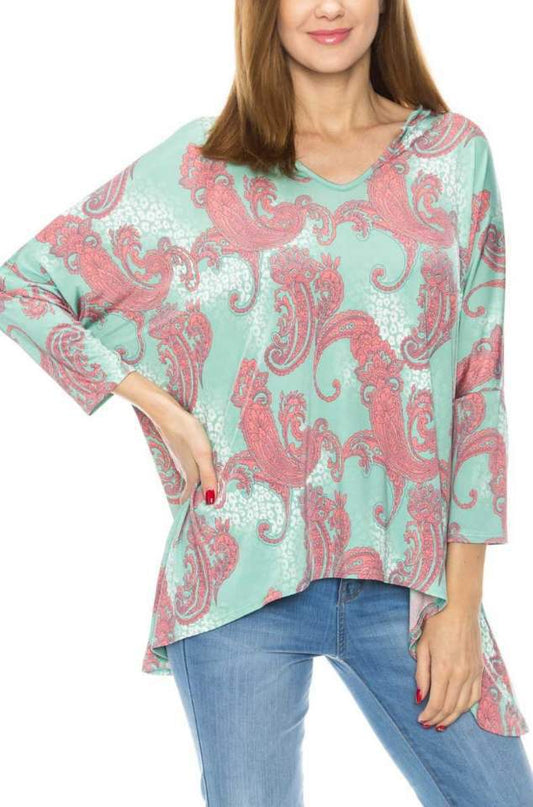 3898 Green Paisley Oversized Top