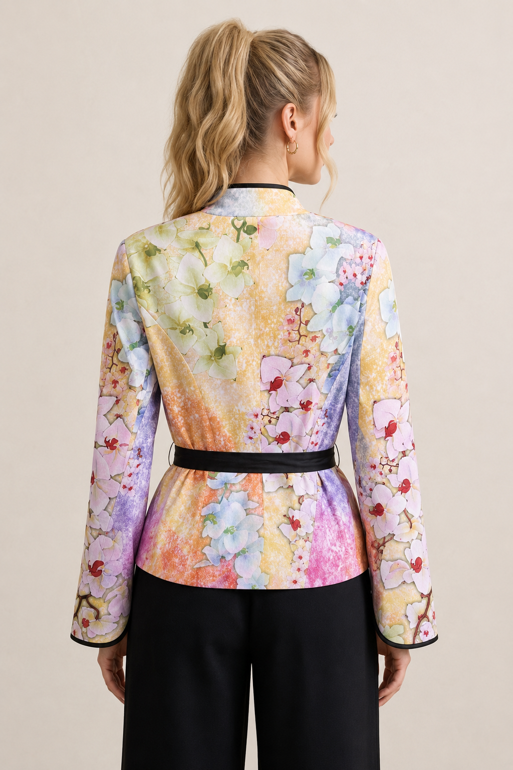 7511 Watercolor Orchid Tie-Waist Jacket