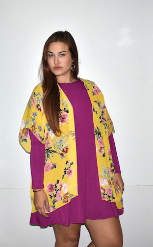 17264 Yellow Print Kimono