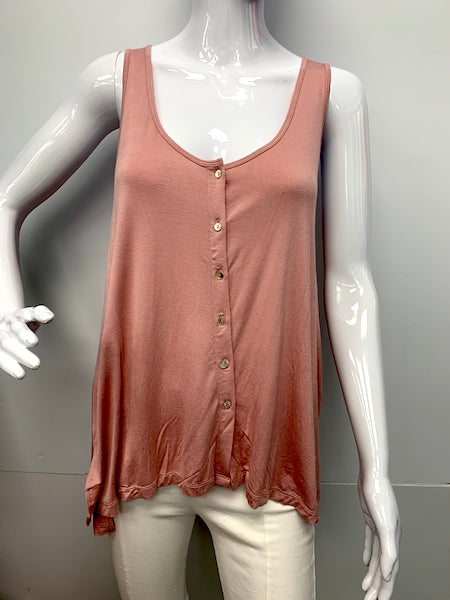 811 Rose Button Down Side Slit Tank Top