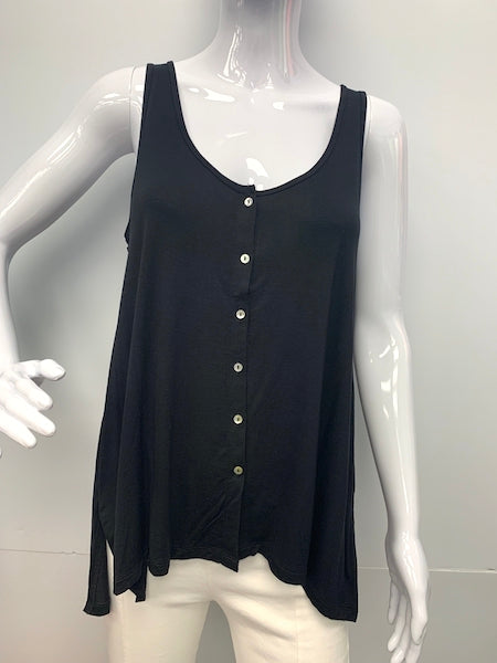 811 Black Button Down Side Slit Tank Top