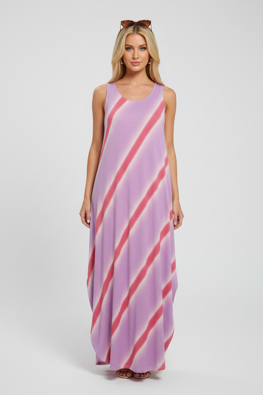 8296 Lavender and Rose Stripe Sleeveless Dress