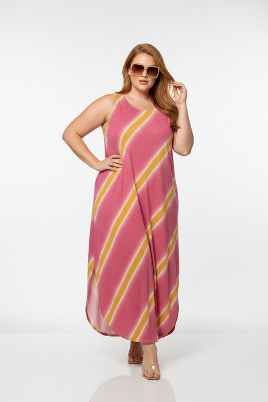 8296 Malibu Bloom Stripe Sleeveless Dress Plus