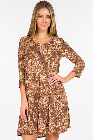 Style 39717 Brown Print Side Pocket Tunic Dress