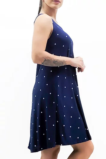 Style 3158 Navy Polka Dot Tank Dress with Side Pocket Plus