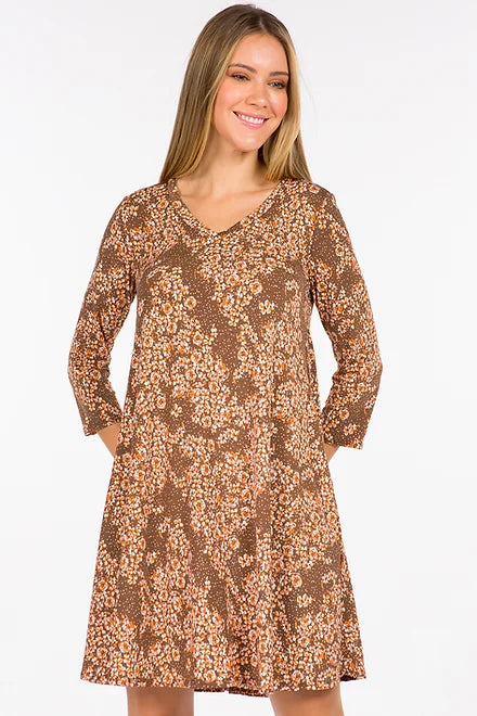 Style 39717 Brown Print Side Pocket Tunic Dress Plus