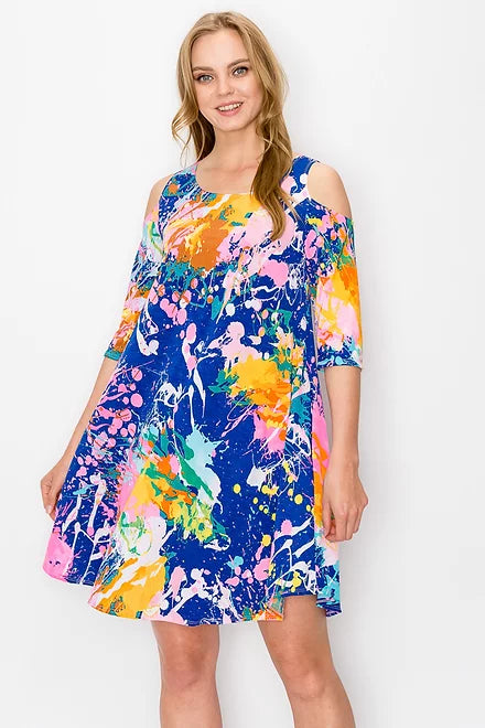 Style 35699 Blue Floral Tunic Dress With Side Pockets Plus