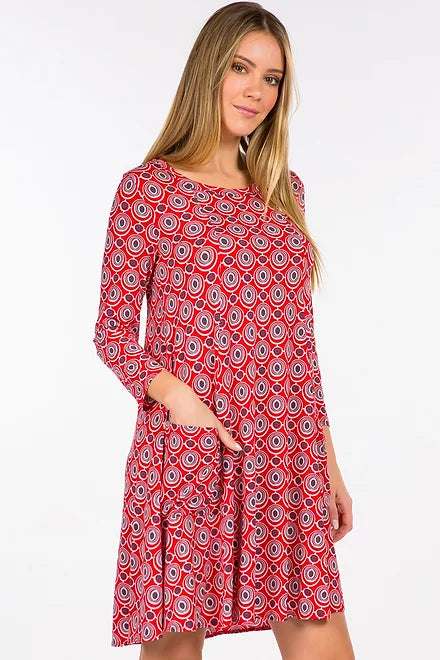 Style 3457 Red Gray Tunic Dress With Pockets Plus