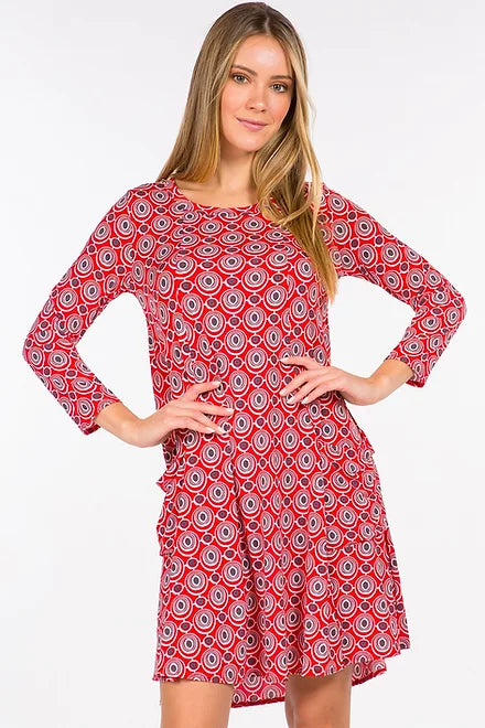 Style 3457 Red Gray Tunic Dress With Pockets