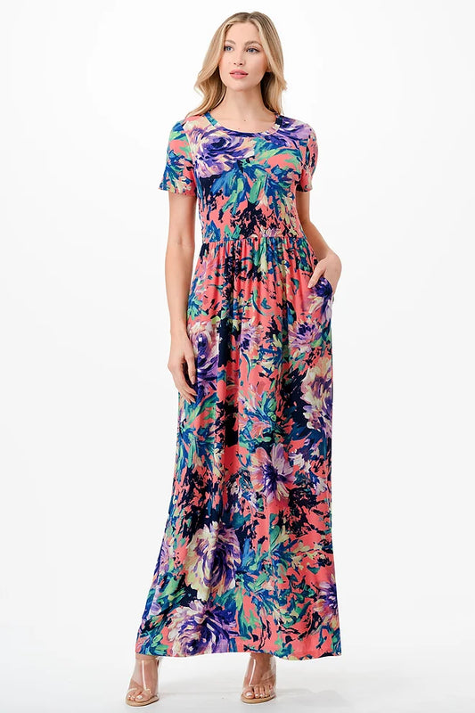 Style 3773 Multi Floral S/Sl Print Maxi Dress