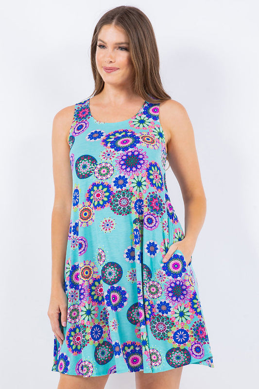 Style 3158 Mint Print Tank Tunic Dress with Side Pocket Plus