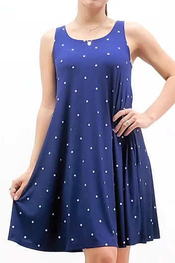 Style 3158 Navy Polka Dot Tank Dress with Side Pocket