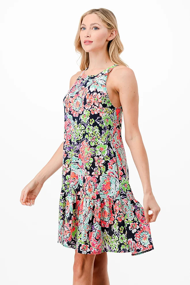 Style 5653 Navy Floral Tank Dress Plus