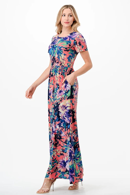 Style 3773 Multi Floral S/Sl Print Maxi Dress Plus