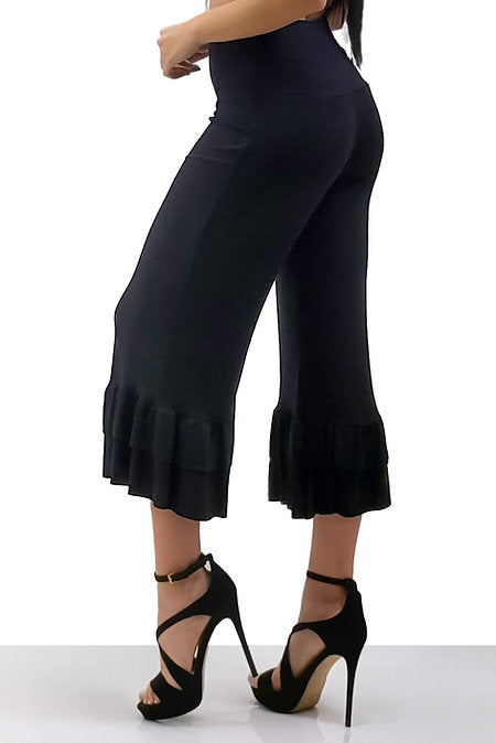 Style 3501 Black Ruffle Bottom Gaucho Pants Plus