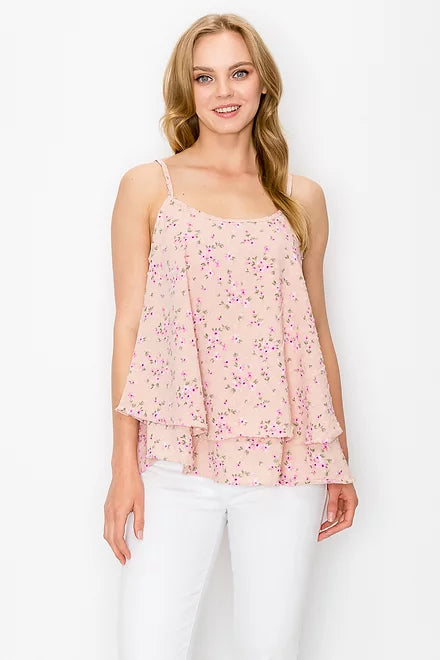 Style 5403 Peach Floral Layered Tank Top