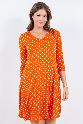 Style 39717 Orange White Polka Dot Tunic Dress With Side Pockets