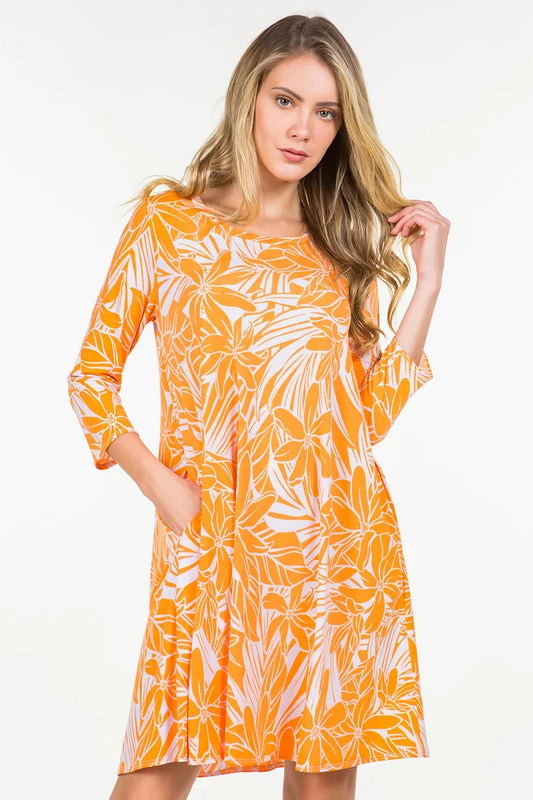 Style 43217 Orange Print Side Pocket Dress