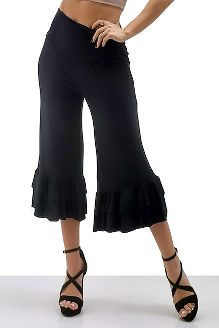 Style 3501 Black Ruffle Bottom Gaucho Pants