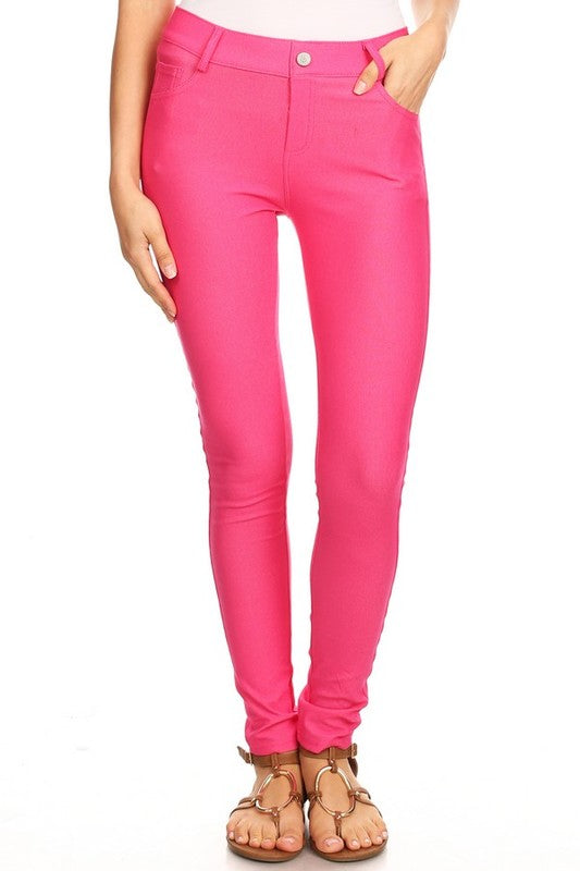 Style 201 Fuchsia Classic Solid Super Stretch Jeggings