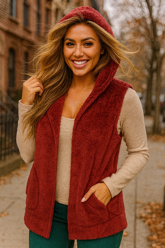 90043 Scarlet Hooded Sherpa Vest