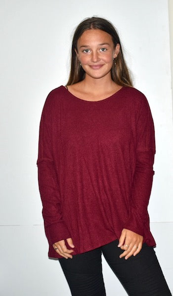 17860 Burgundy Waffle Oversized Top