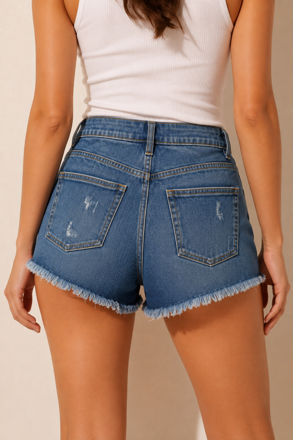 9037 Dark Wash Denim Blue Frayed Shorts