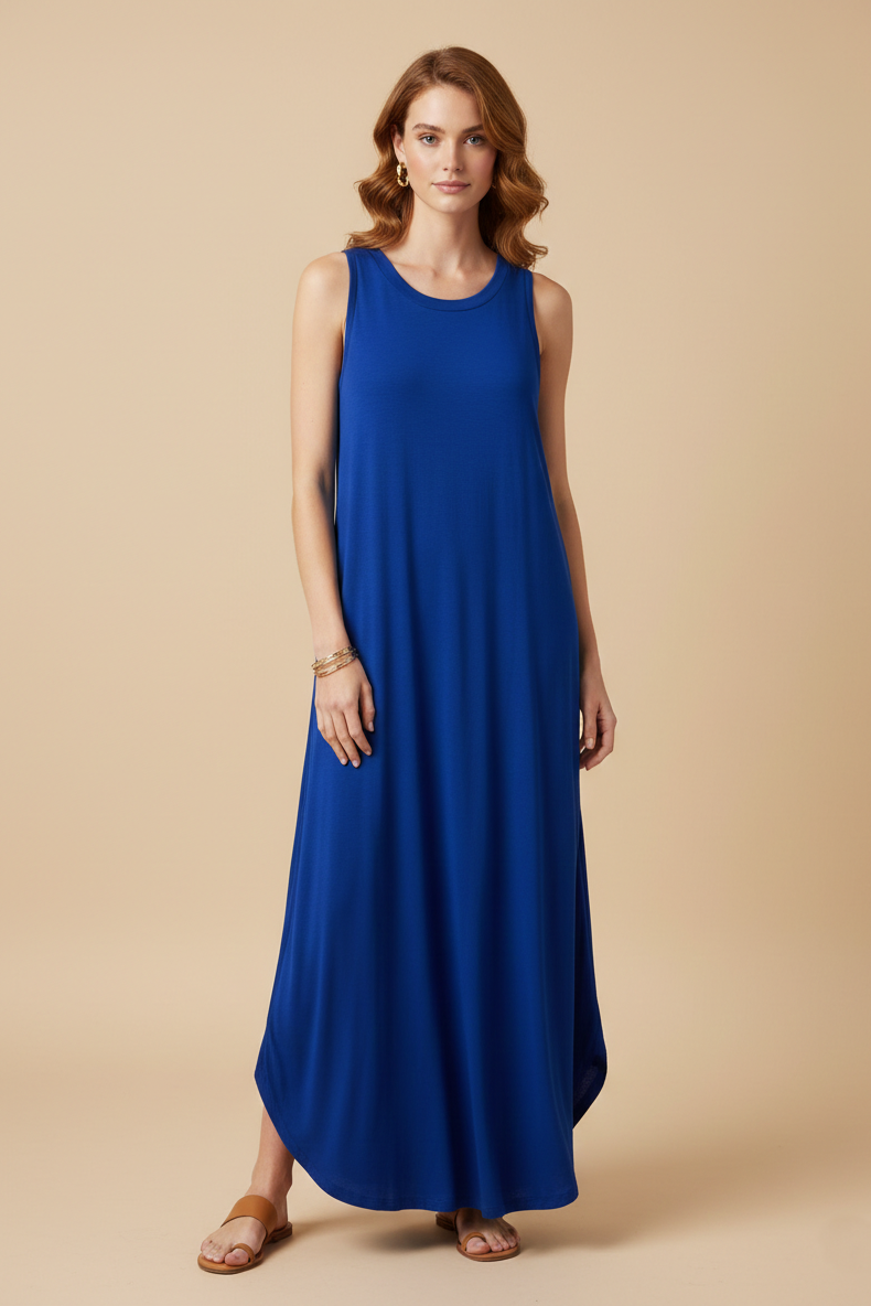 9073 Royal Blue Glam Sleeveless Maxi Dress
