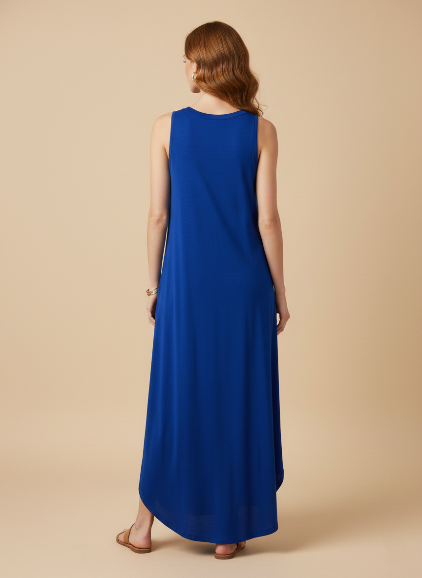 9073 Royal Blue Glam Sleeveless Maxi Dress