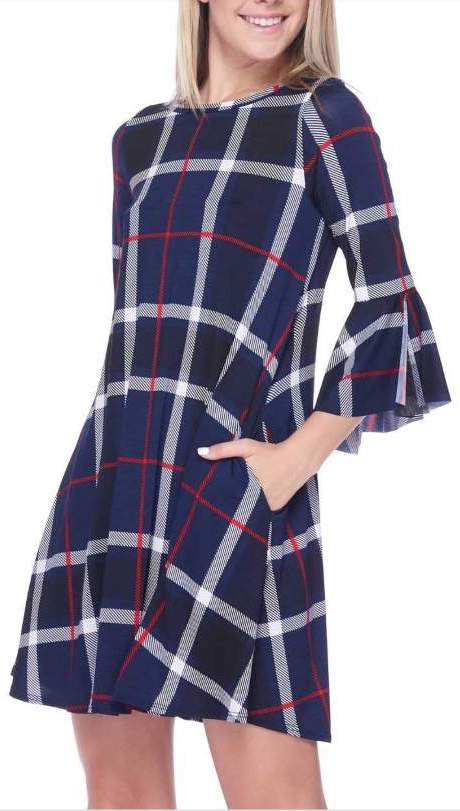 3593 Navy Plaid Dress