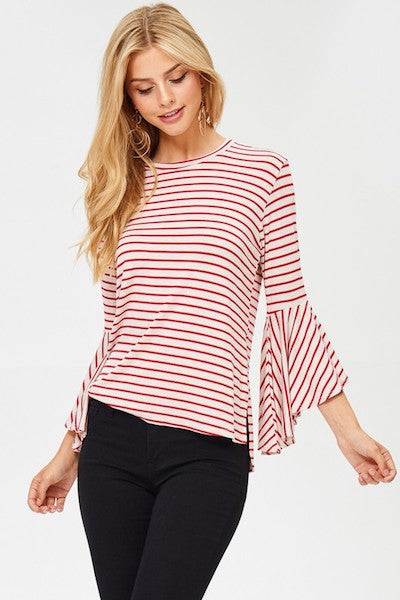 Oatmeal/Red Angle Sleeved Top