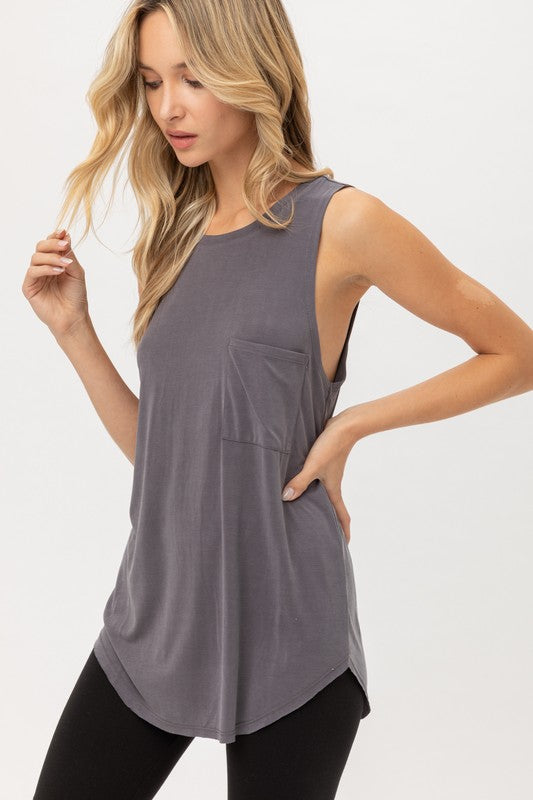 2923 Slate Knit Solid Sleeveless Tank Top