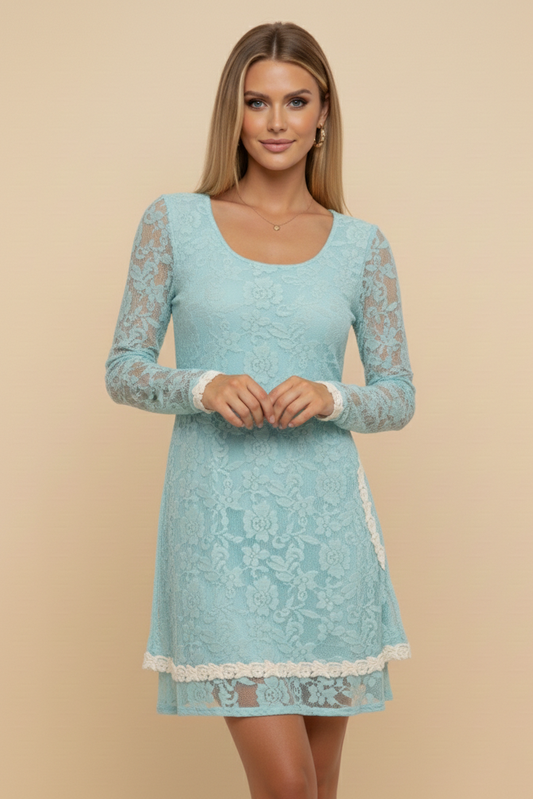 4239 Aqua Breeze Lace Dress with side pockets