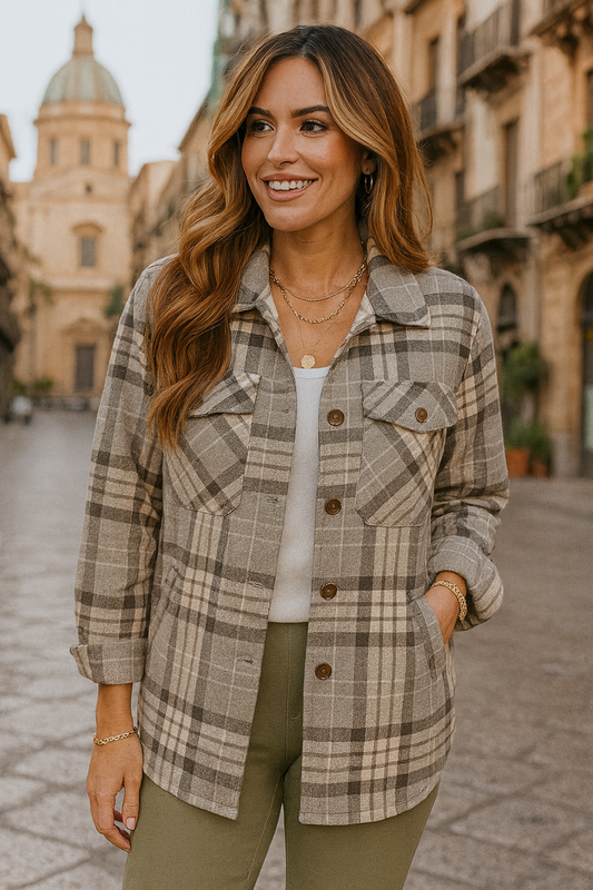 2222 Ash Gray White Plaid Sherpa-Lined Jacket