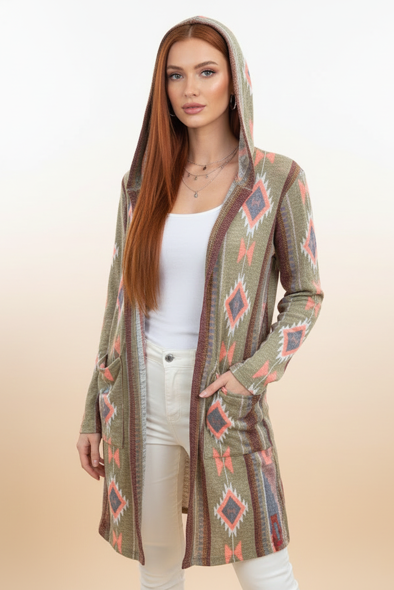 12895 Bohemian Hooded Cardigan