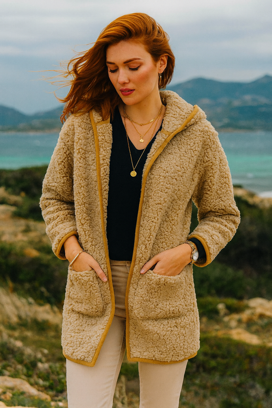 8016 Camel Cloud Sherpa Hooded Jacket